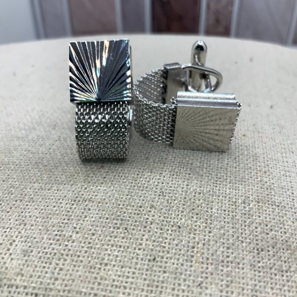Swank Vintage Silver Tone Mesh Cuff Links
